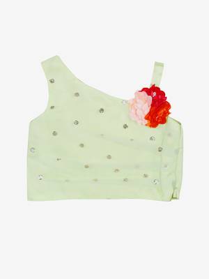 Saka Designs Green Lehenga choli with flowers on the yoke 2