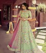 Green embroidered silk semi stitched lehenga