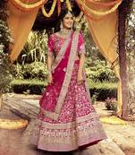 Pink embroidered silk semi stitched lehenga