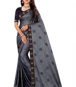 Gray heavy teri jacquard  silk  sari with teri jacquard silk blouse saree with fancy lace.