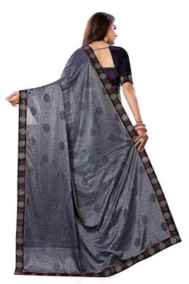 Gray heavy teri jacquard  silk  sari with teri jacquard silk blouse saree with fancy lace. 3
