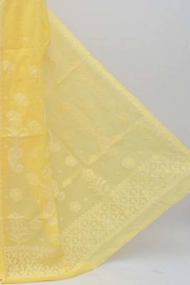 Yellow embroidered cotton saree with blouse 3