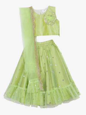 Saka Designs Green Ruffled Lehenga Choli  1