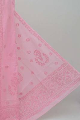 Pink embroidered cotton saree with blouse 3