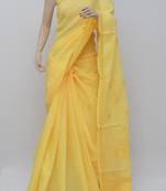 Yellow embroidered cotton saree with blouse