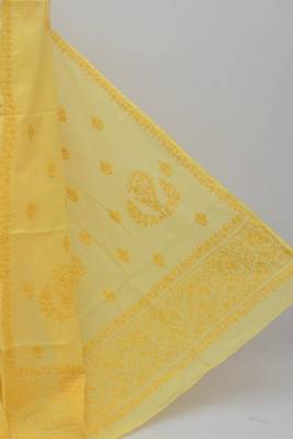 Yellow embroidered cotton saree with blouse 3