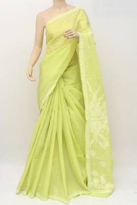 Green embroidered cotton saree with blouse 1