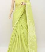 Green embroidered cotton saree with blouse