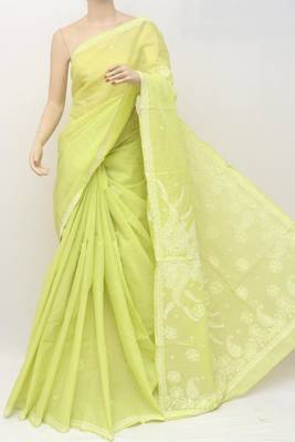 Green embroidered cotton saree with blouse 2