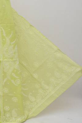 Green embroidered cotton saree with blouse 3