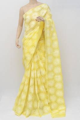 Yellow embroidered cotton saree  1