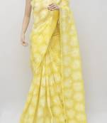 Yellow embroidered cotton saree 
