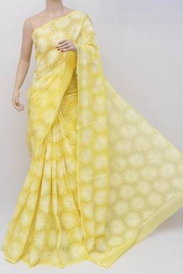 Yellow embroidered cotton saree  2