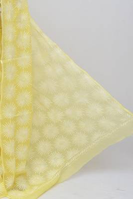 Yellow embroidered cotton saree  3