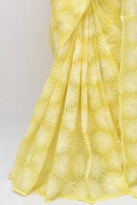 Yellow embroidered cotton saree  4