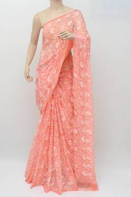 Red embroidered georgette saree with blouse 1