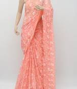 Red embroidered georgette saree with blouse