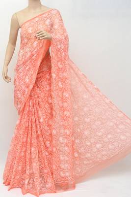 Red embroidered georgette saree with blouse 2