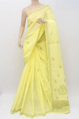 Green embroidered cotton saree with blouse 1