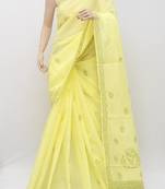 Green embroidered cotton saree with blouse