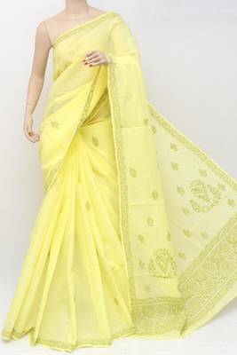 Green embroidered cotton saree with blouse 2