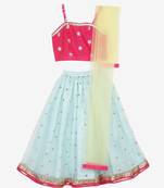 Saka Designs Blue lehenga with sequence work and poly jacquard choli