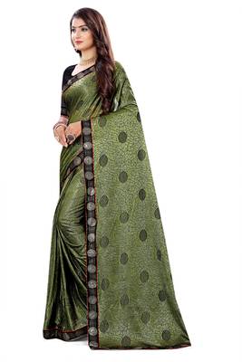Pista green heavy teri jacquard  silk  sari with teri Jacquard silk blouse with fancy lace. 2