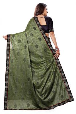 Pista green heavy teri jacquard  silk  sari with teri Jacquard silk blouse with fancy lace. 3