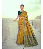 Nikhaar Mustard Premium quality slub silk with swarovski work