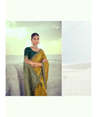 Nikhaar Mustard Premium quality slub silk with swarovski work 2