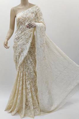 Fawn embroidered georgette saree with blouse 2