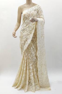 Fawn embroidered georgette saree with blouse 3