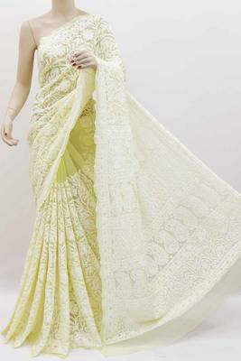 Yellow embroidered georgette saree with blouse 1