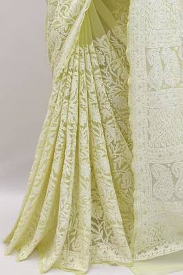 Yellow embroidered georgette saree with blouse 3
