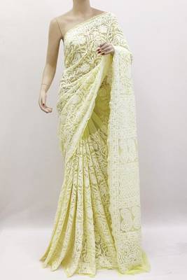 Yellow embroidered georgette saree with blouse 4