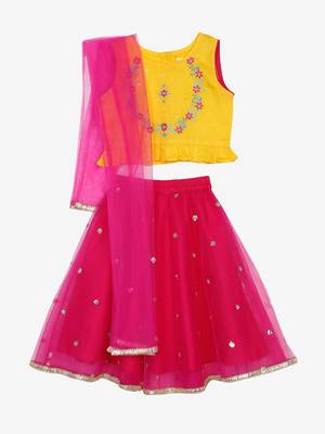 Saka Designs Yellow Choli With Embroidery And Sequenced Lehenga 1