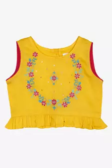 Saka Designs Yellow Choli With Embroidery And Sequenced Lehenga