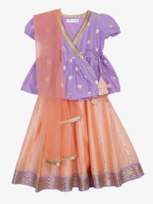 Saka Designs Jacquard Lehenga Choli Set In Mauve And Peach  1