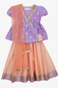 Saka Designs Jacquard Lehenga Choli Set In Mauve And Peach 