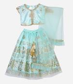 Saka Designs Sea Green Lehenga Choli With Gold Foil Print