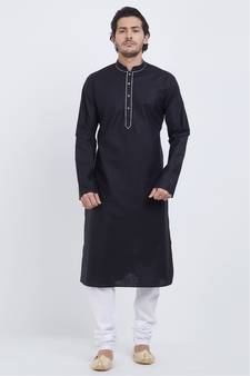 Black plain cotton kurta-pajama