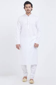 White plain cotton kurta-pajama