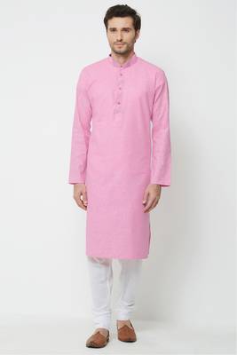 Pink plain cotton kurta-pajama 1