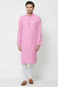Pink plain cotton kurta-pajama