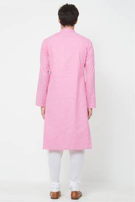 Pink plain cotton kurta-pajama 2