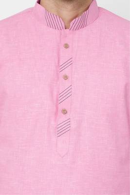 Pink plain cotton kurta-pajama 3