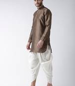 Brown plain art silk men-kurtas