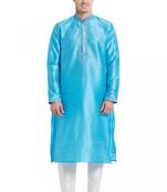 Blue plain art silk kurta-pajama
