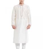 White plain art silk kurta-pajama