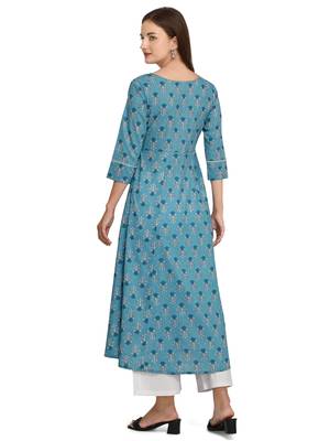 Sky-blue printed cotton cotton-kurtis 2